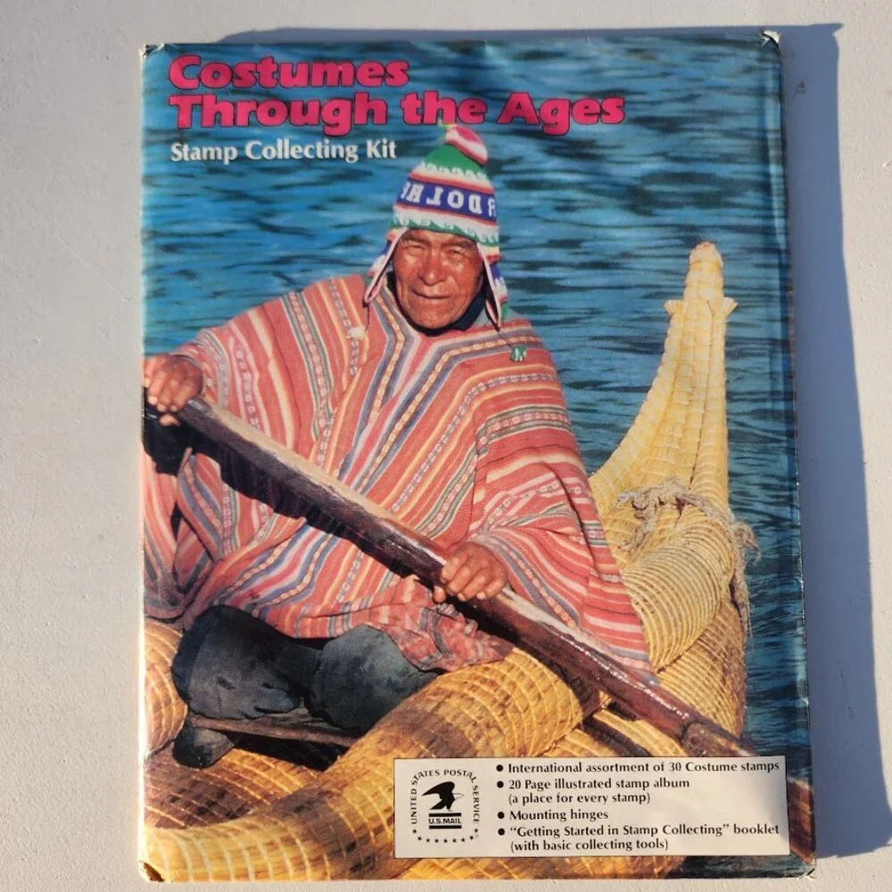 New Costumes through the Ages Stamp Collecting Kit 30 Stamps Album book VINTAGE